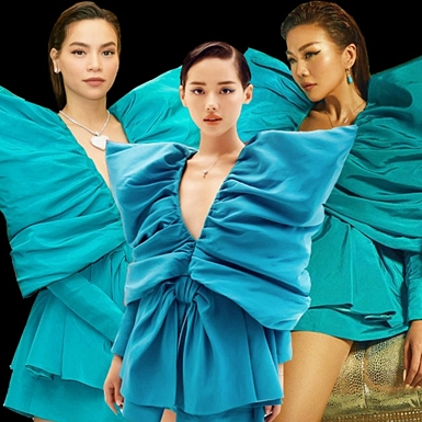 Thanh Hằng, Hồ Ngọc Hà cùng diện thiết kế nơ xanh đồ sộ của Công Trí