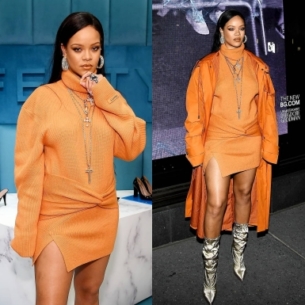 Rihanna diện nguyên cây màu cam ra mắt cửa hàng FENTY tại New York