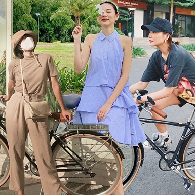 Sao Việt tích cực đạp xe thể dục, tranh thủ khoe street style khỏe khoắn