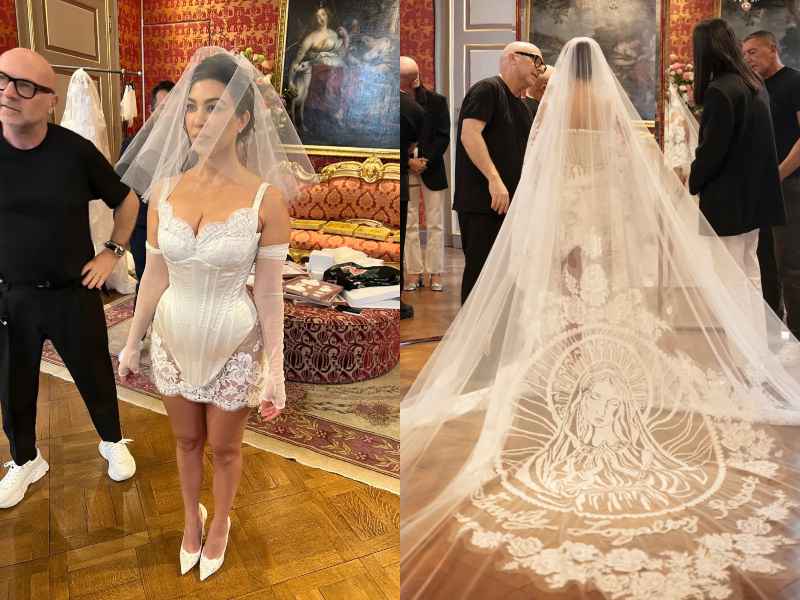 hon le cua kourtney kardashian va travis barker 3 - Kourtney Kardashian diện đầm ren dòng Alta Moda của Dolce & Gabbana trong hôn lễ lãng mạn tại làng chài Portofino