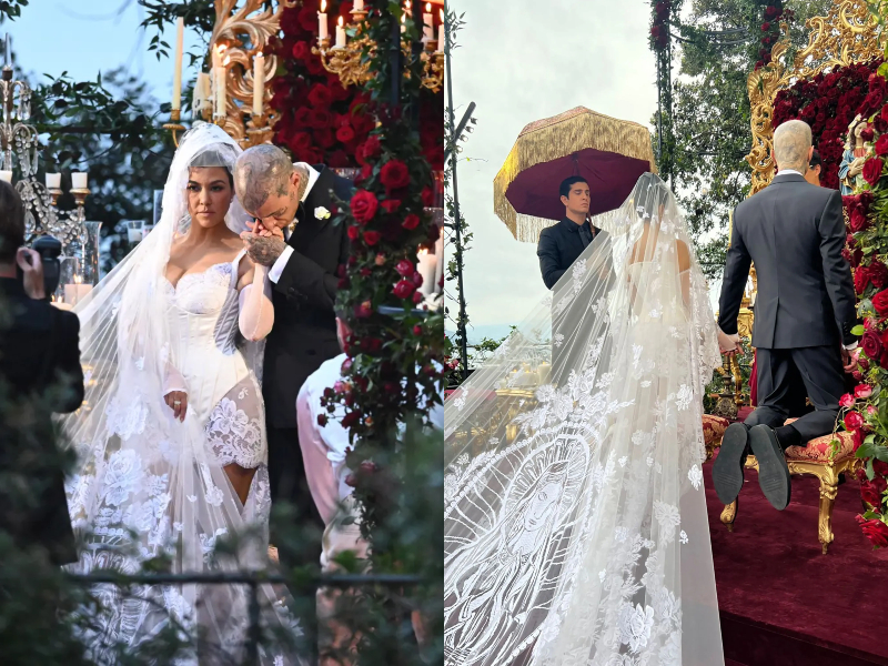hon le cua kourtney kardashian va travis barker 4 - Kourtney Kardashian diện đầm ren dòng Alta Moda của Dolce & Gabbana trong hôn lễ lãng mạn tại làng chài Portofino