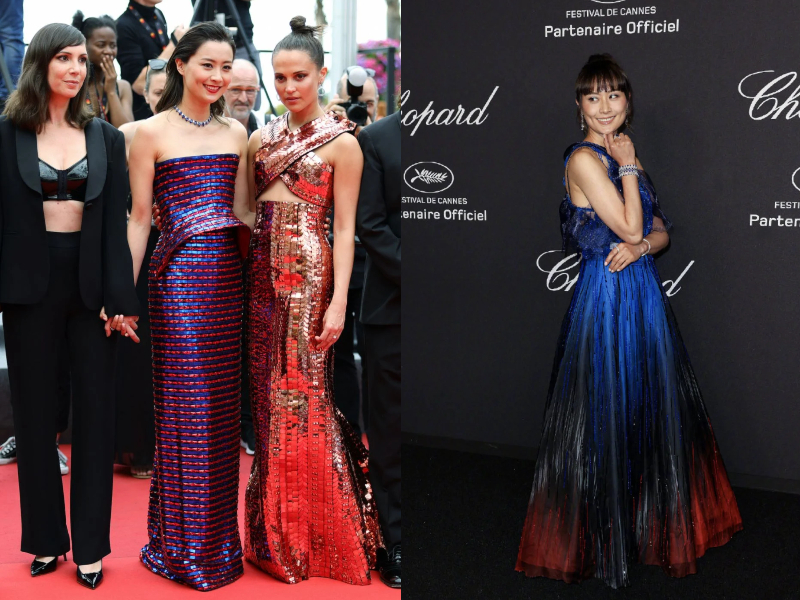 thoi trang tham do cannes 2022 dam lua - 12