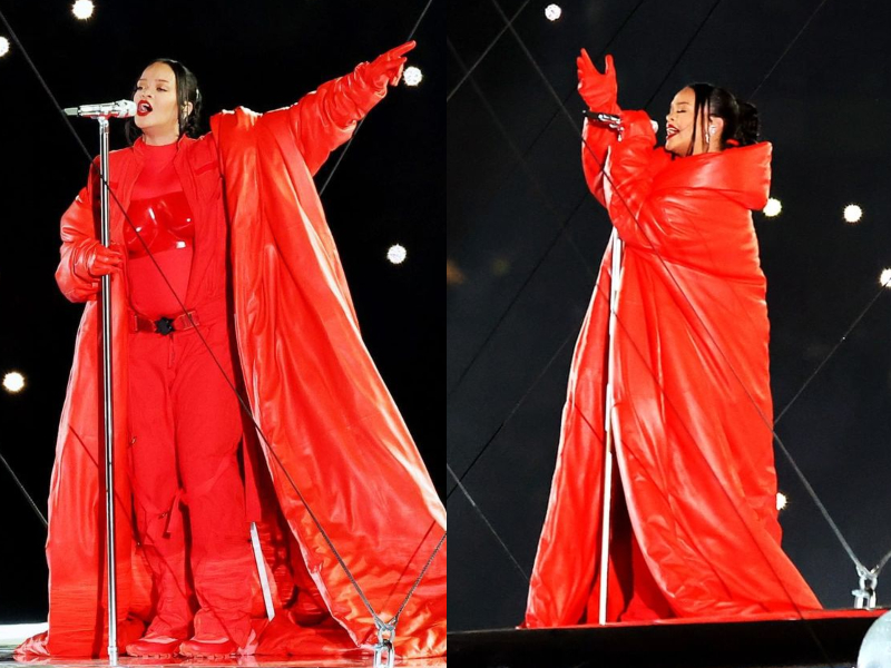 thoi trang rihanna tai super bowl 2023 3 - “Nữ hoàng nhạc số” Rihanna bùng nổ mạng xã hội với màn trình diễn tại Super Bowl Halftime Show 2023